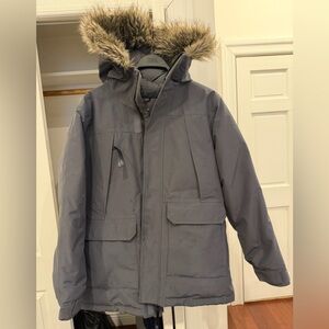 Quince Men's Gray Puffer Jacket with Faux Fur Hood